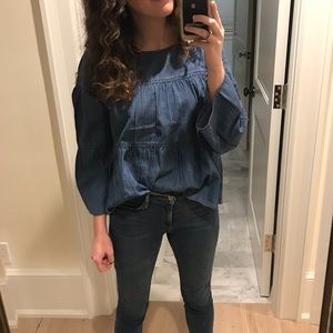 Madewell Tiered Chambray Top size Medium